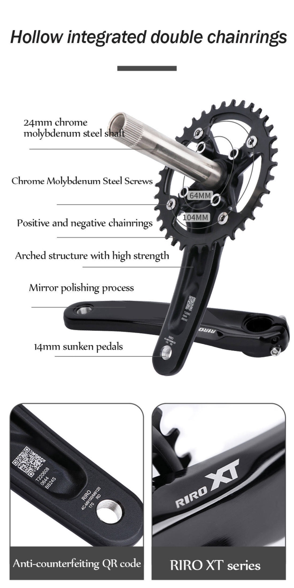 Riro XT BCD 104 自行車曲柄組鋁合金曲柄臂組 170mm 175mm MTB 鏈環 32 / 34 / 3 | 蝦皮購物