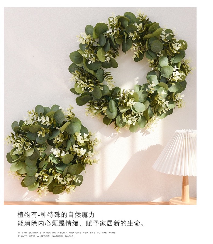 ️尤加利花環 ️門窗掛飾 花圈 仿真金錢草環 家居佈置道具 尤加利葉花環 假花圈 仿真植物 | 蝦皮購物