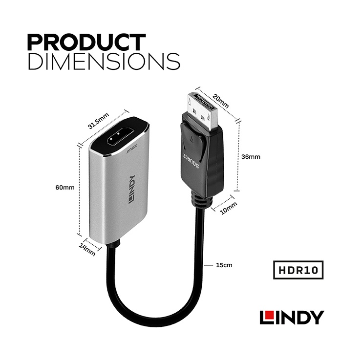 リンディー、LINDY DisplayPort 1.2 HDMI 1.4a変換ケーブル、2m、4k