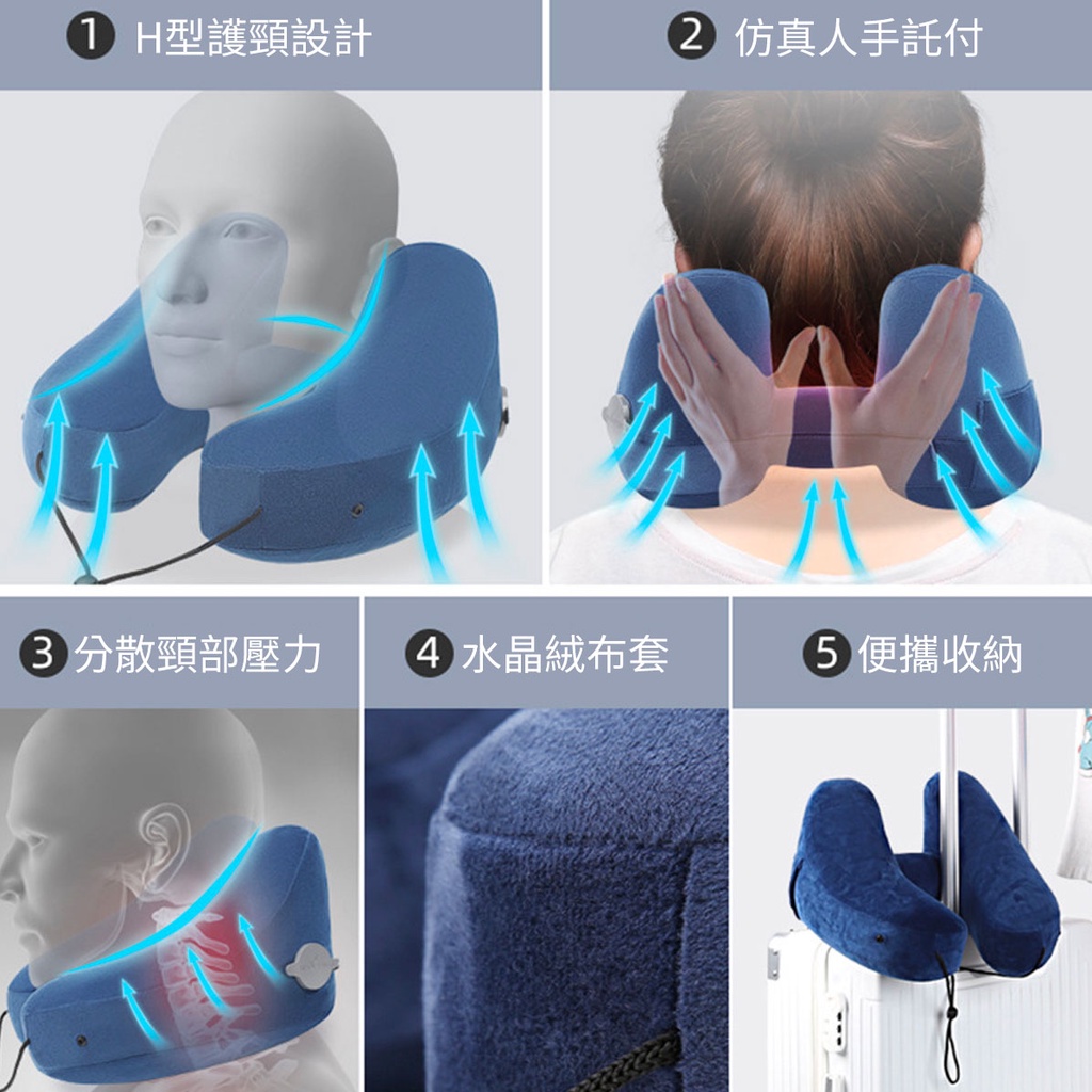 EGO life 旅行充氣連帽H型頸枕 日系無印風 護頸U型枕 午睡頭枕 飛機車用頸枕 靠枕靠墊 腰部靠墊 附收納袋 | 蝦皮購物
