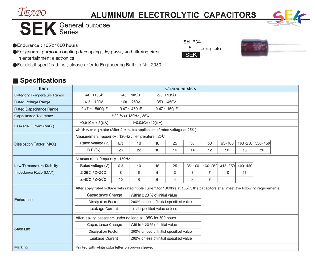 EHE】TEAPO 16V 220uF SEK 105°C 鋁質電解電容｜台灣製︱電子電路電源濾波｜可程式模組電源應用 | 蝦皮購物