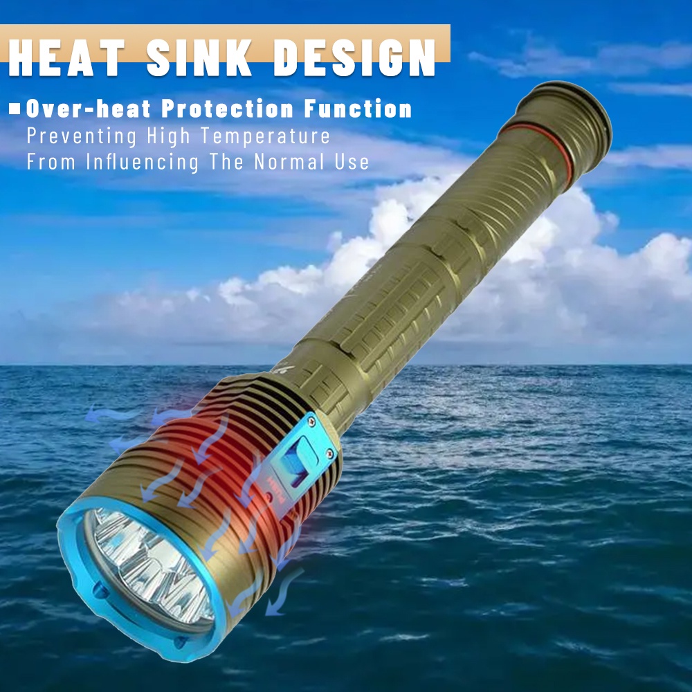 Puteer DX9 PLUS 潛水手電筒大功率 8000 流明 XM-L2/T6 LED 水下手電筒白光/黃光 100 | 蝦皮購物