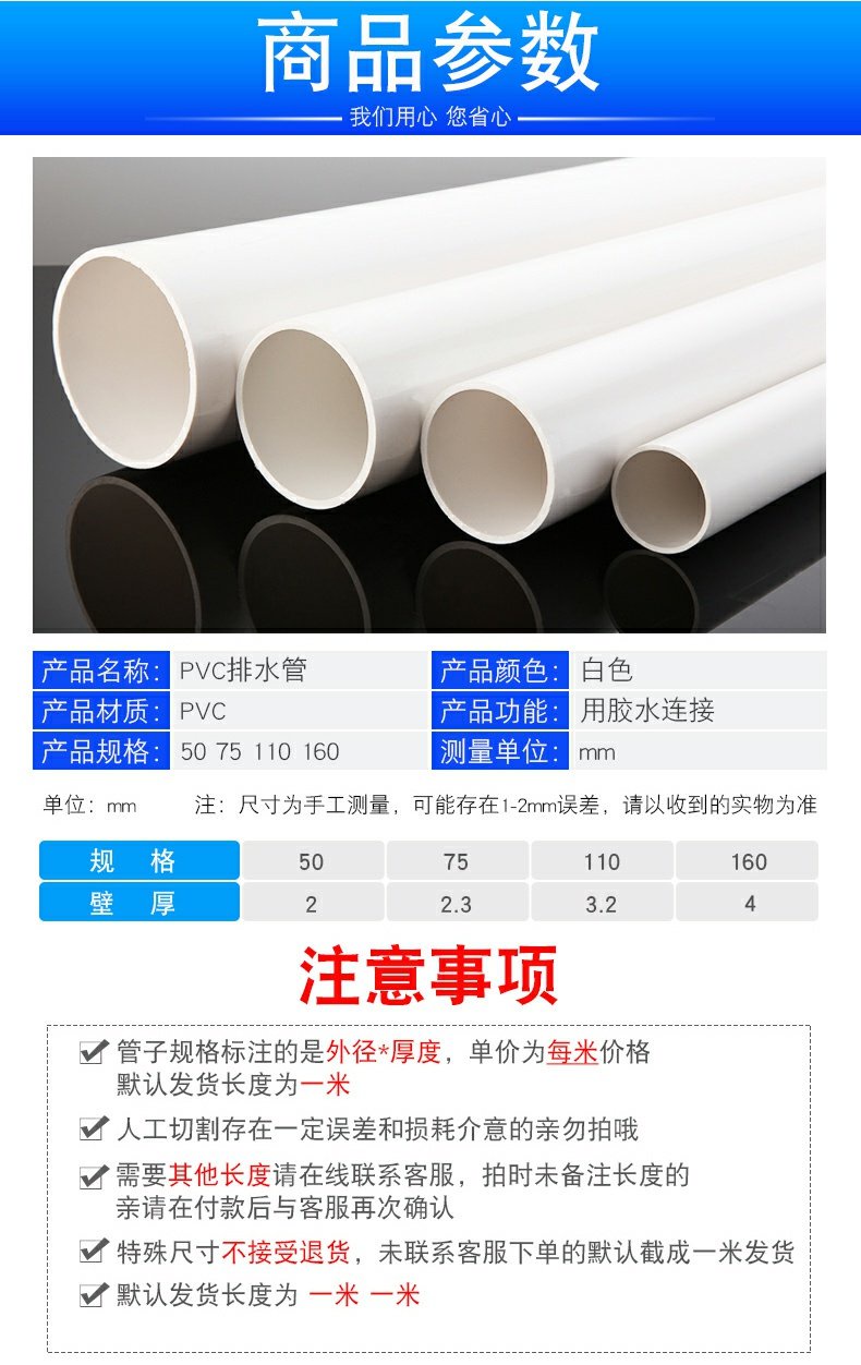 購滿199發貨 50pvc管排水管 直徑75110160下水管道 塑料管材 管件配件 接頭雨水管 | 蝦皮購物