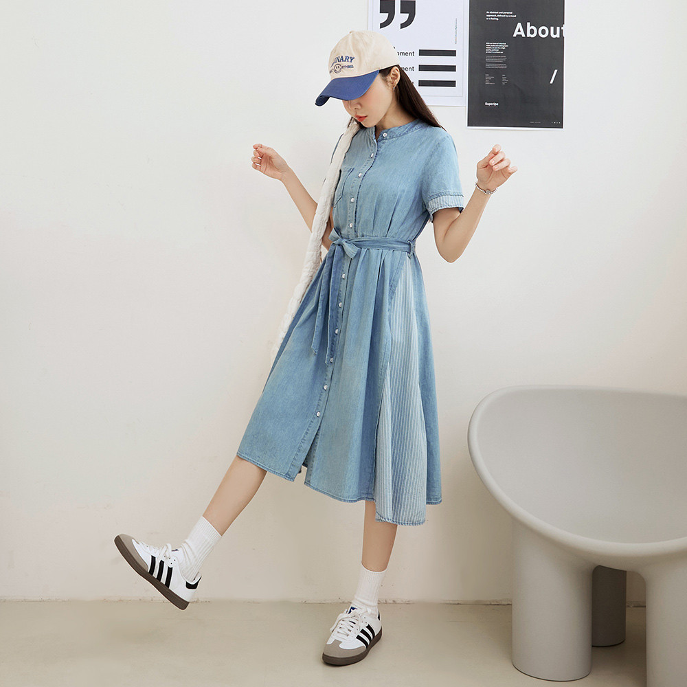 woman in a casual denim dress
