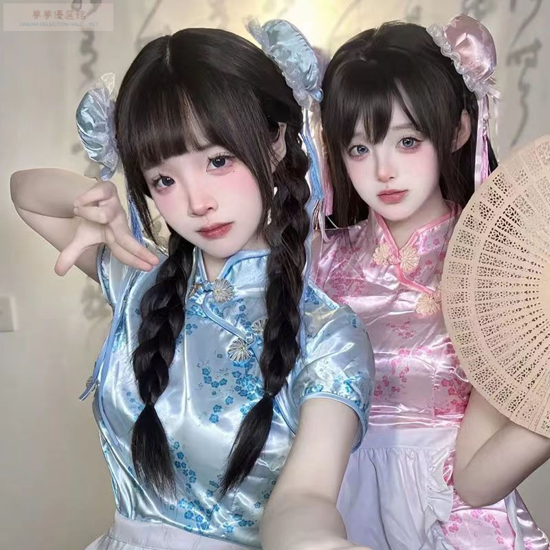 大尺碼旗袍 性感旗袍 中華小廚娘COS服新中式改良旗袍軟妹圍裙小女僕碎花連體 新中式旗袍 cos日式女僕裝 大尺修身旗袍 | 蝦皮購物