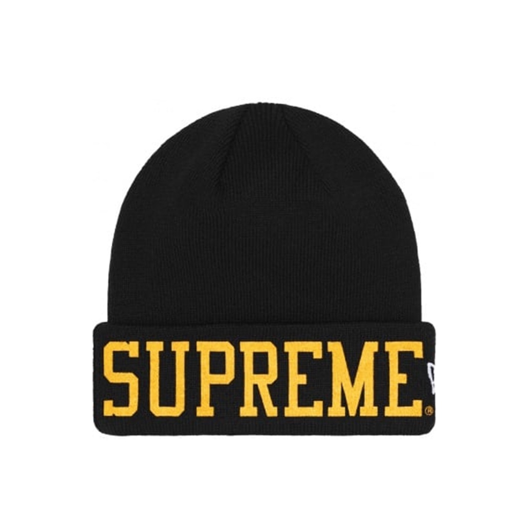 FLOMMARKET] Supreme 23FW New Era Varsity Beanie 大Logo 毛帽黑色