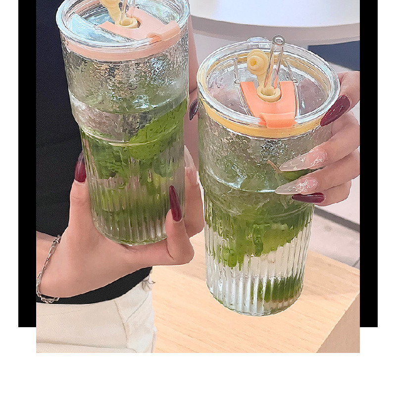 玻璃杯吸管杯大容量高顔值帶蓋耐高溫杯子辦公室水杯咖啡杯飲料杯 北極光玻璃水杯 竹節玻璃咖啡 水杯 含吸管 水壺 水杯 | 蝦皮購物