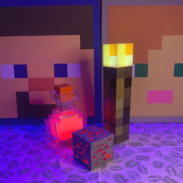 Minecraft我的世界火把小夜燈，發光掛墻壁壁燈，氣氛燈火炬變色瓶，礦燈 | 蝦皮購物