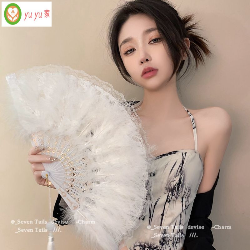 現貨 古风旗袍蕾丝扇 古風羽毛扇 旗袍女走秀摺扇 漢服黑色蕾絲扇 舞蹈扇 | 蝦皮購物