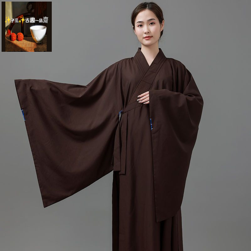 佛教法會 拜佛海 居士服 居士海清 僧衣 僧服 青衣和尚 袈裟咖啡色 海青居士服男女禪修服長袍高檔臺麻僧衣長袍四季可穿 | 蝦皮購物