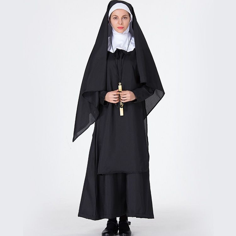 萬聖節 修女服裝 角色扮演 變裝派對 舞臺 錶演服裝 聖母瑪利亞神父修女服 牧師服裝舞會 阿拉伯黑色长袍化装舞会表演服 | 蝦皮購物
