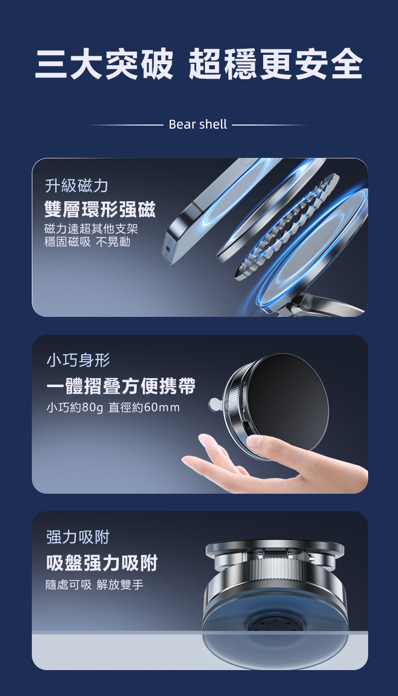 【真空磁吸】全新三折疊磁吸支架磁吸手機架 真空吸附手機支架 多功能車用支架 汽車磁吸支架 導航支架 磁吸支架 | 蝦皮購物