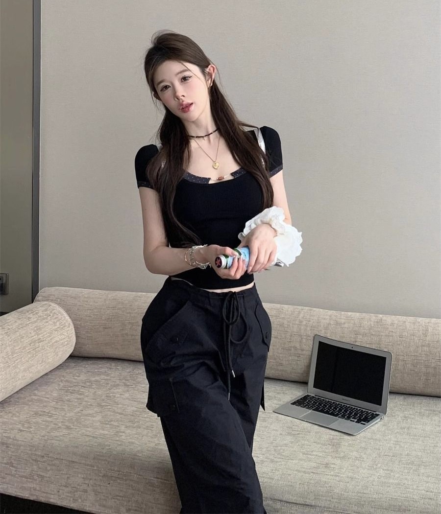 【梨卡】隔日到貨 女裝 上衣 短袖 短版上衣 後背綁帶 夏天上衣 露背短袖 性感短袖 百搭上衣 GA719【現貨24H】 | 蝦皮購物