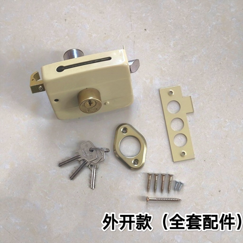 可開發票#老式鎖三舌鎖117型外裝門鎖防盜門鎖小院門鎖傢用鐵門木門通用型 | 蝦皮購物