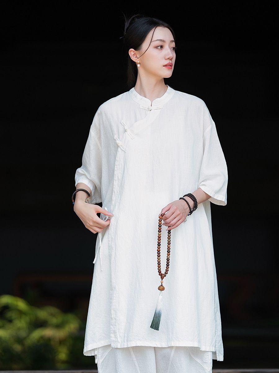 📌新品免運📌居士服女款佛系禪意素衣夏季新中式套頭長袍拜佛衣服高端修行禪服推薦修行服 居士服 禪修服 茶禪服 太極服唐裝女 | 蝦皮購物