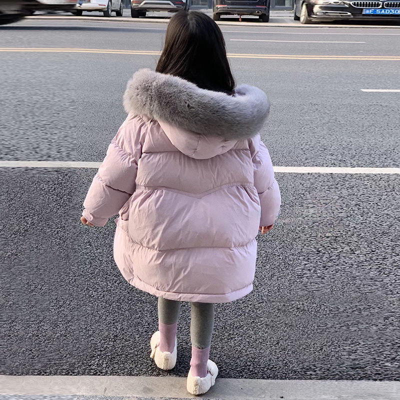 女童大毛領連帽羽絨服。兒童中長款棉衣。2024新款加厚保暖外套 (8嵗以上，140cm以上) VO88 | 蝦皮購物