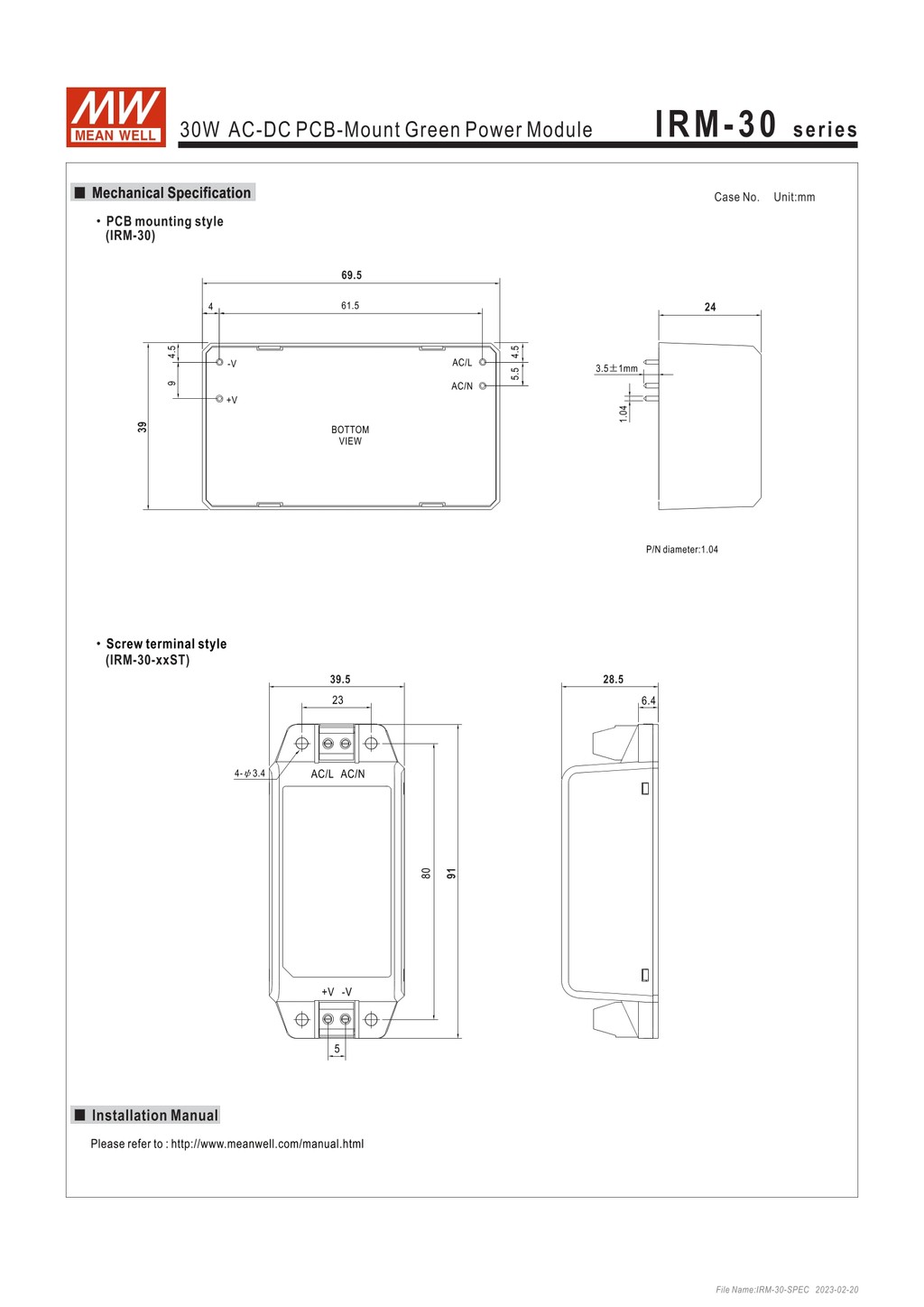 MEAN WELL IRM-30 IRM-30-12ST 30WAC-DC PCB 安裝綠色電源模塊 IRM-30 系列 | 蝦皮購物