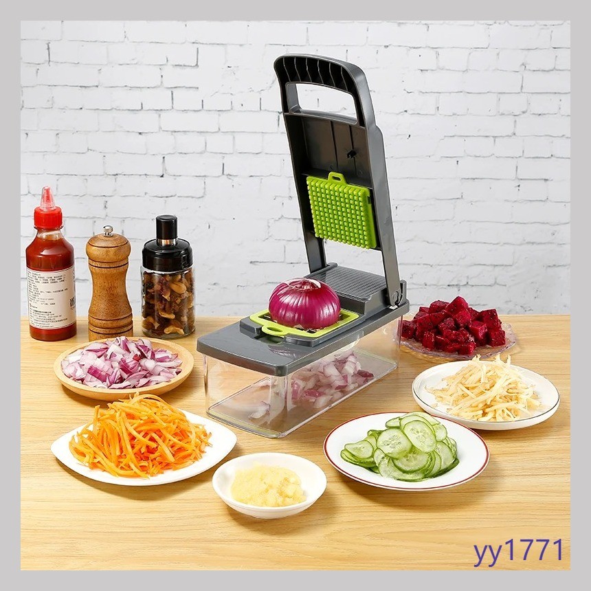 ♞,♘ 多功能 14/16 合 1 蔬菜切碎機洋蔥切碎機手柄食品篦食品切碎機廚房蔬菜切片機切丁機切割 | 蝦皮購物