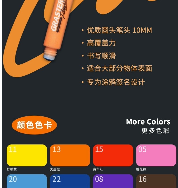 【1241人收藏】GRASTER流淌塗鴉筆油性油漆圓頭簽名彩色記號筆馬剋筆防水筆10mm | 蝦皮購物