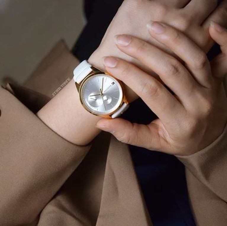 Tommy Hilfiger l 金殼 銀白面 白色皮革錶帶女錶-1782018 | 蝦皮購物