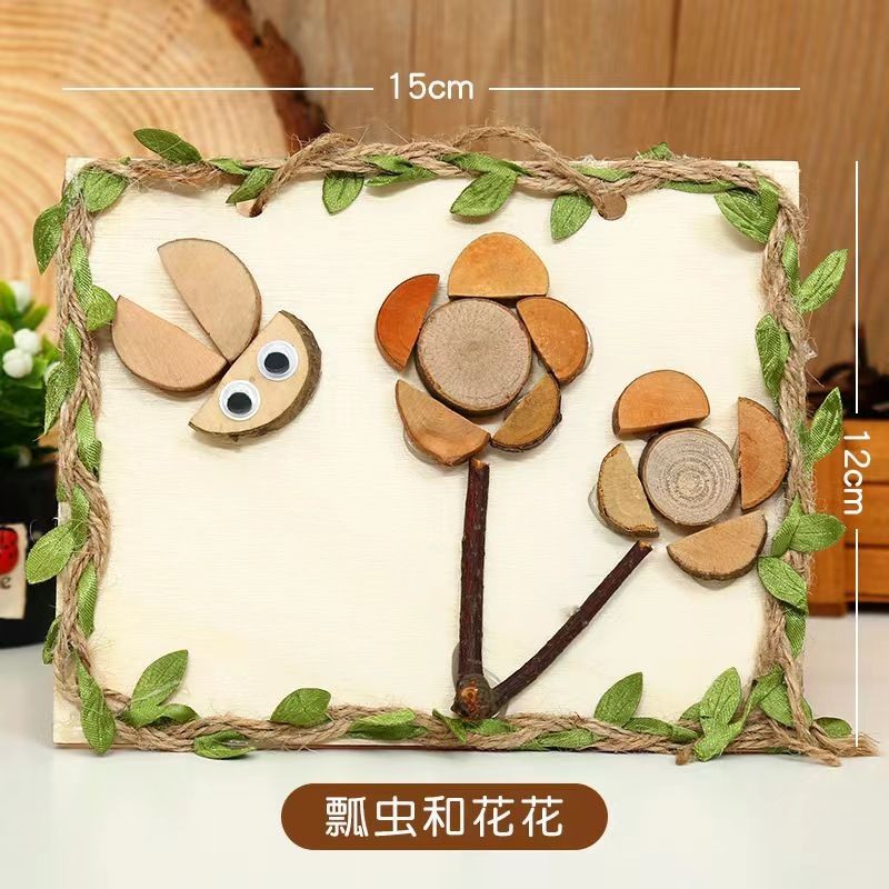 🔥台灣熱賣🔥 創意DIY原木畫自然原木片 樹枝畫 手工製作材料包 幼兒園木藝畫框相 | 蝦皮購物