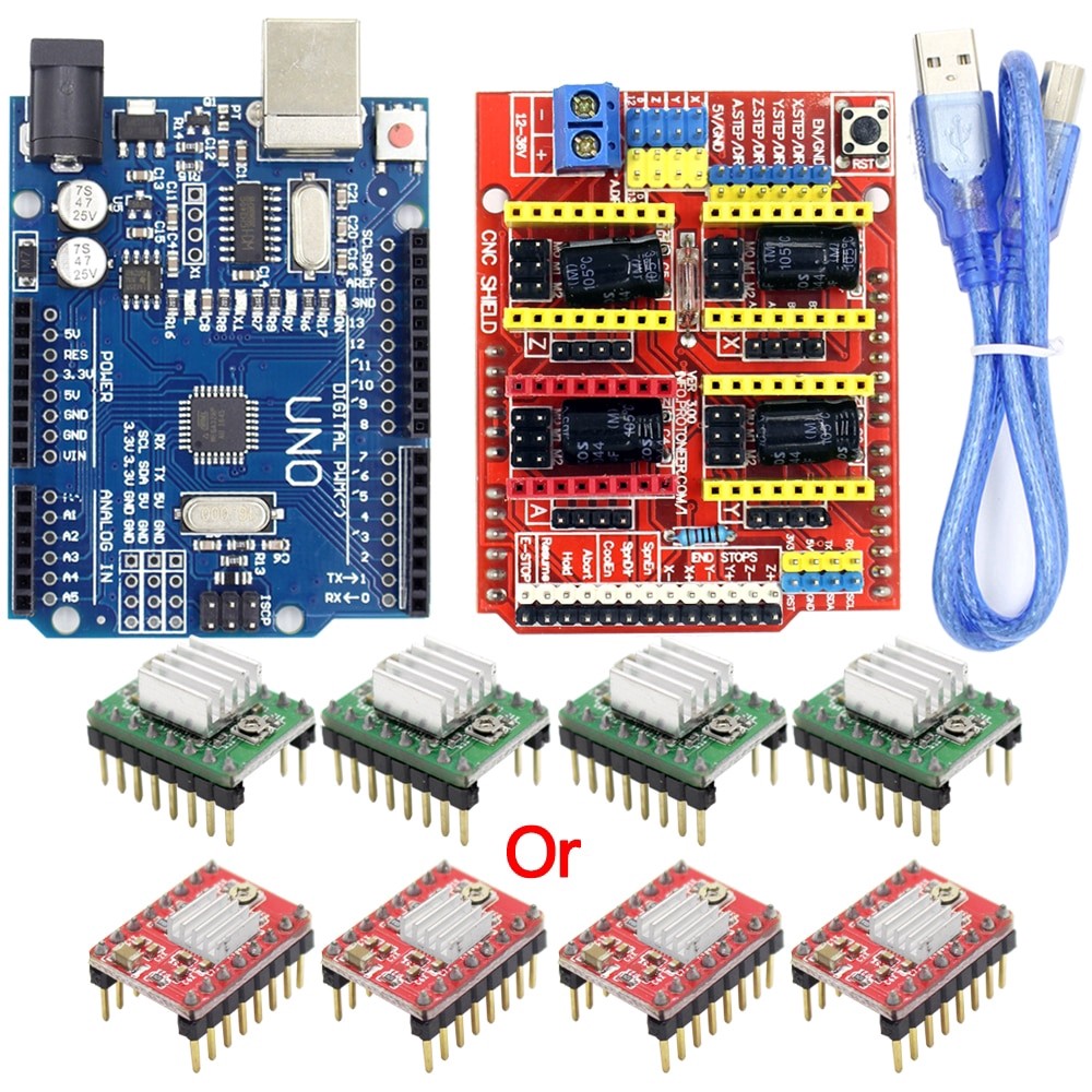 ♞Cnc Shield 擴展板 V3.0+UNO R3 板帶 usb 用於 Arduino+4 件步進電機驅動器 A49 | 蝦皮購物