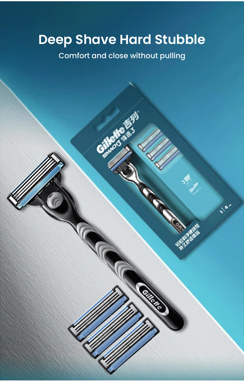 原裝 Razor Gillette Mach 3 安全剃須刀剃須刀片三刃鬍鬚手動剃須刀 1 剃須刀架 4 刀片 | 蝦皮購物