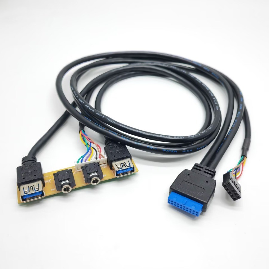 19Pin 2口雙USB 3.0 9Pin 3.5mm高清音頻插座接口主板延長線機箱前面板 | 蝦皮購物