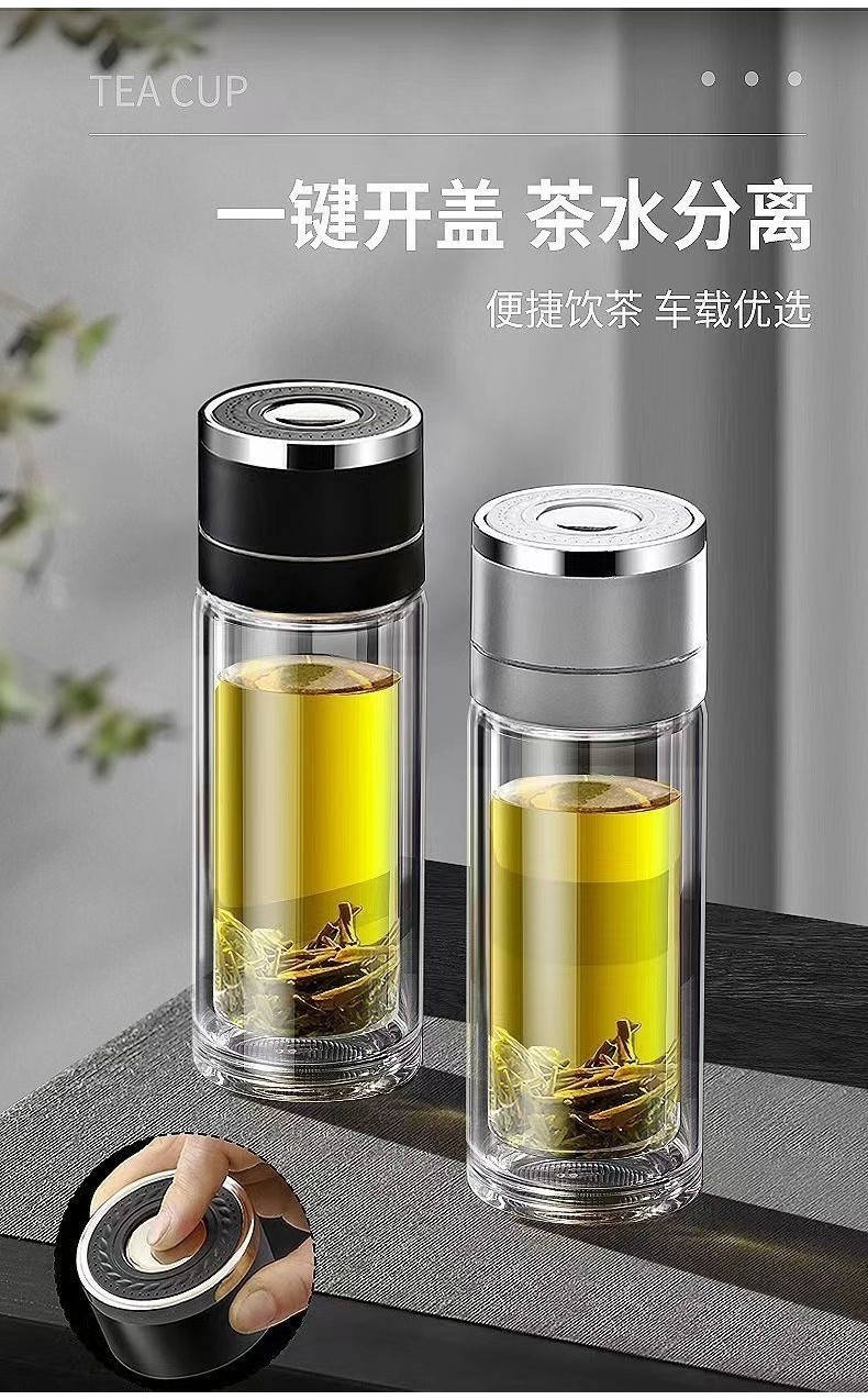 高硼硅玻璃速開杯 玻璃杯 無需手擰 一鍵開蓋 車載速開杯 泡茶杯 玻璃水杯 雙層玻璃杯 透明玻璃杯 便攜商務雙層水杯 8 | 蝦皮購物