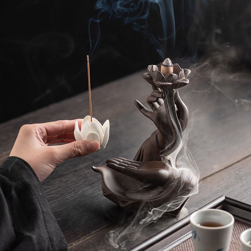 🌸【紫砂佛手/禪意聖蓮香座】粉白任選｜附60 香粒香插｜茶席秒靜心 煙霧倒流太療癒 | 蝦皮購物