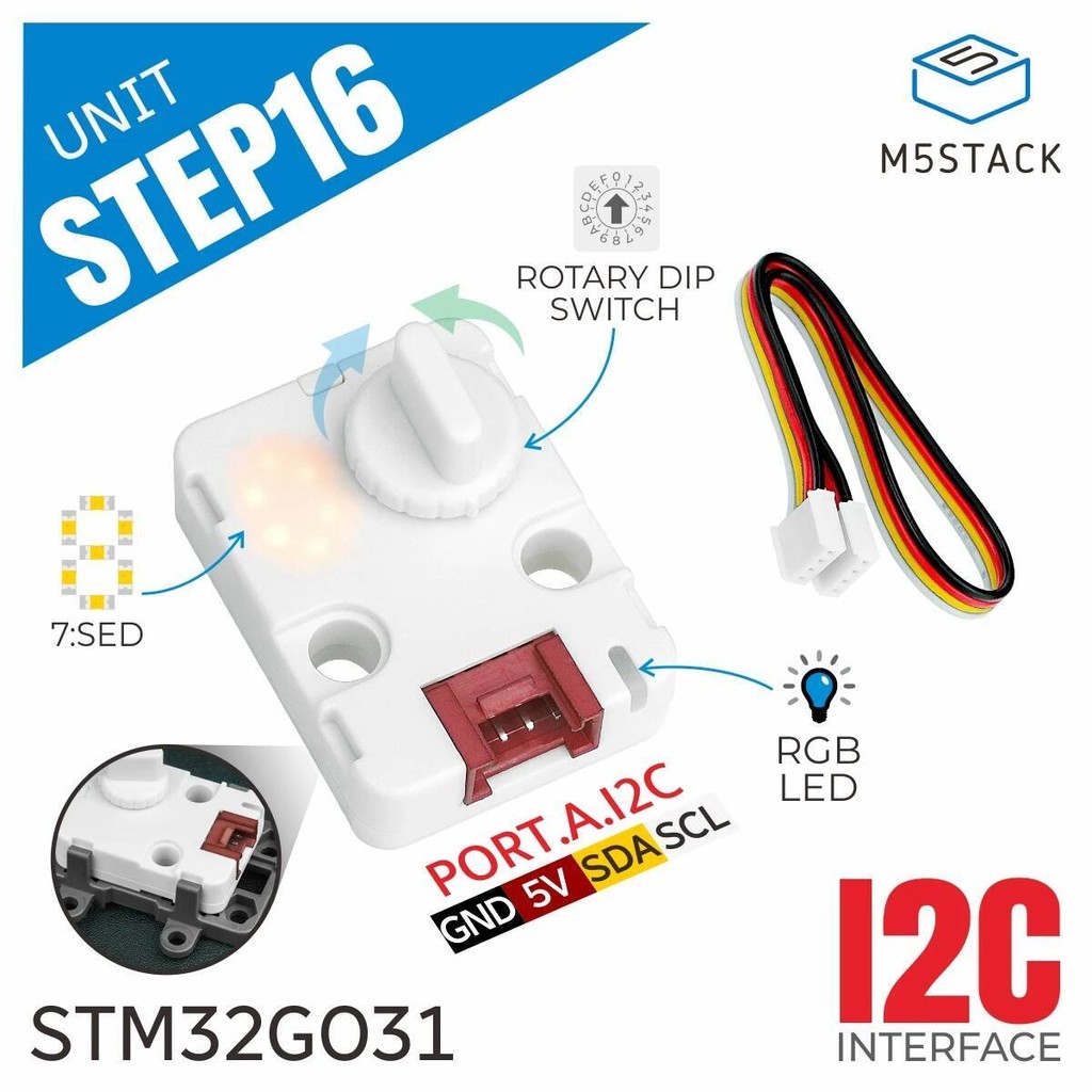 M5Stack 官方 Step16 單元,帶迷你 16 位旋轉編碼器(GSMR-16) | 蝦皮購物