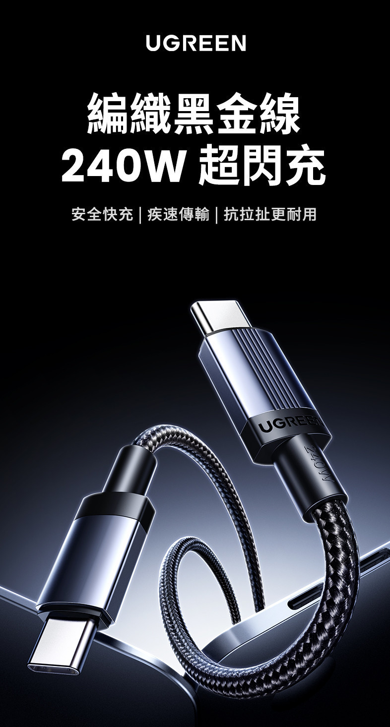 【綠聯】100W /240W Type-C轉Type-C 編織充電傳輸線 0.5-3公尺｜快充線｜PD快充｜PD | 蝦皮購物