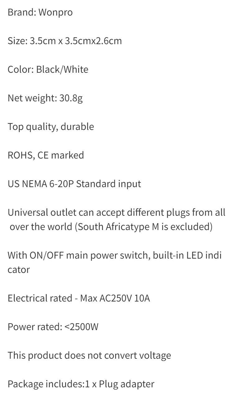 NEMA 6-20P美規T型轉換插頭 220V專用插頭 附開關電源轉接頭 美式插座轉接器 黑色白色單入POIU | 蝦皮購物