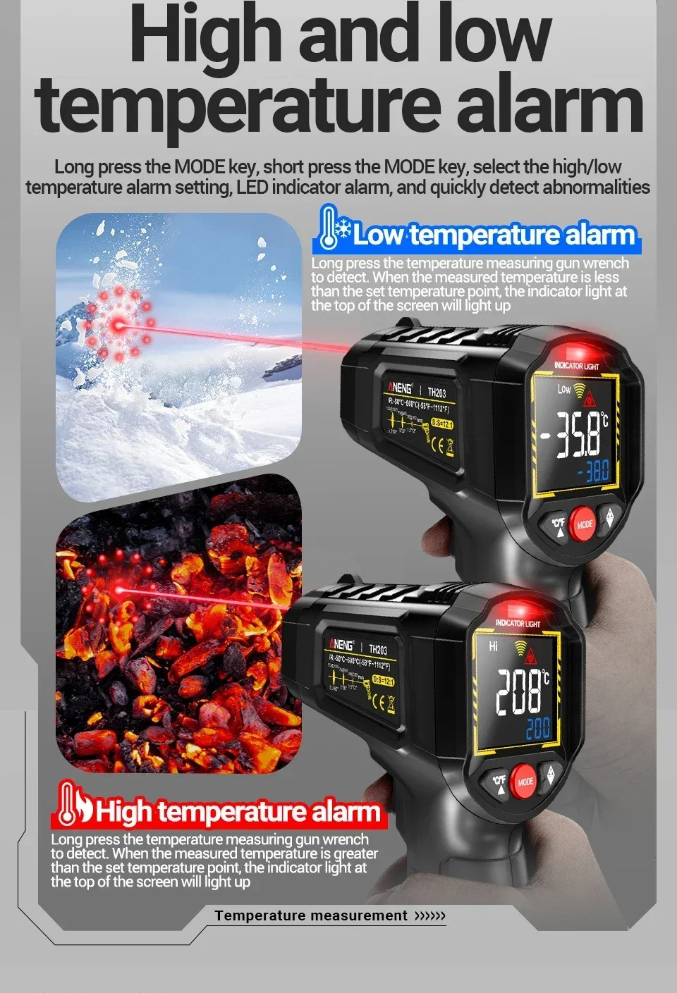 TH203 紅外線測溫儀 -50~600°C 工業級溫度槍 VA反顯彩屏 高精度 非接觸式測溫儀 家用/電工/烘焙 | 蝦皮購物
