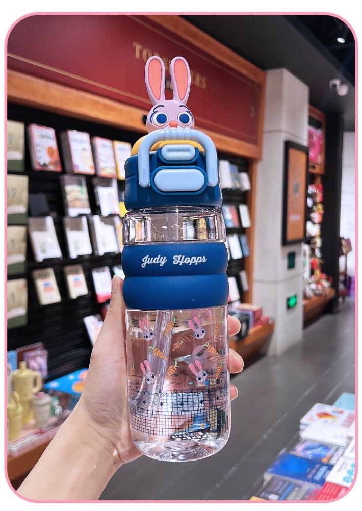 Zootopia Judy 水杯 600ml 大容量水瓶帶吸管 Tritan 瓶 BPA FREE 塑料杯學生卡通雙飲水 | 蝦皮購物