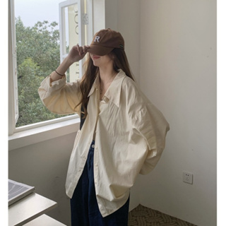 mistletoe 韓系氣質休閒簡約方領寬鬆百搭素色襯衫 長袖襯衫 防晒上衣