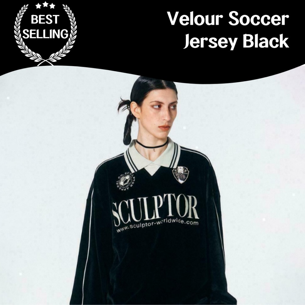 Sculptor Velor soccer jersey 黑色足球球衣,滑板車,絲絨材料,黑色