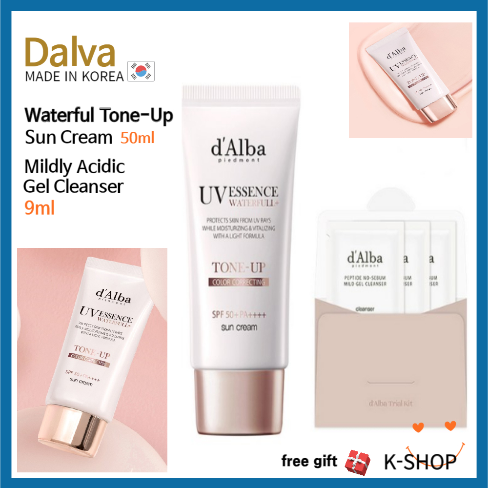 Dalba Waterful Tone-Up 防曬霜 SPF 50+ PA++++ 50ml + 溫和酸性凝膠潔面乳 9 | 蝦皮購物