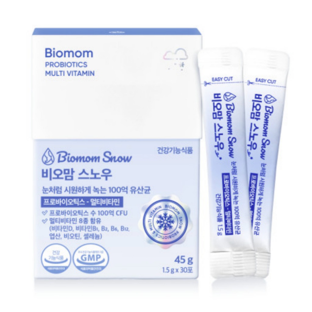 BIOMOM Snow益生菌（100億CFU）+8種多種維生素1.5g×30包/盒，維生素B/C/D，葉酸，生物素，硒 | 蝦皮購物