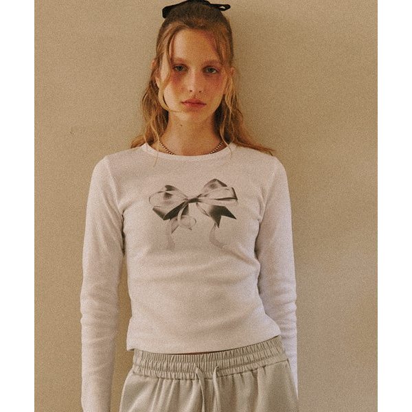 RONRON] DOUBLE RIBBON SLIM CROP LONG SLEEVE 長袖T恤| 蝦皮購物