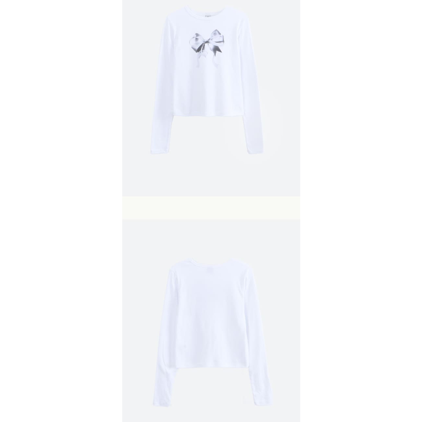 RONRON] DOUBLE RIBBON SLIM CROP LONG SLEEVE 長袖T恤| 蝦皮購物