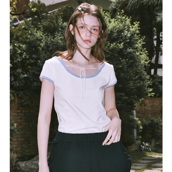 ☆韓国の人気☆【RONRON】☆U NECK SILK RIBBON T SHIR.T☆ SHOP - RONRON 론론