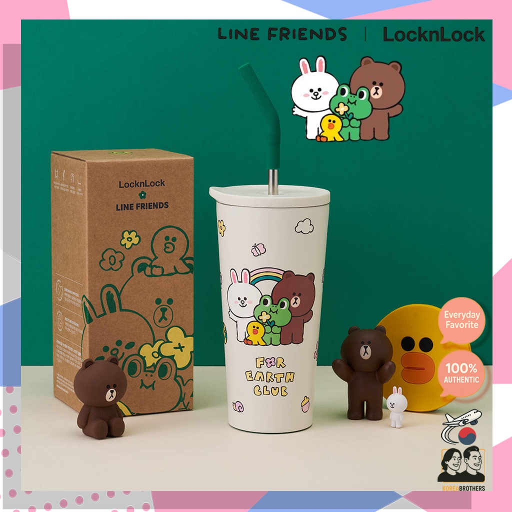 LocknLock x LINE FRIENDS 日常吸管杯 550ml / 不銹鋼吸管和矽膠套 / 桌面杯 | 蝦皮購物