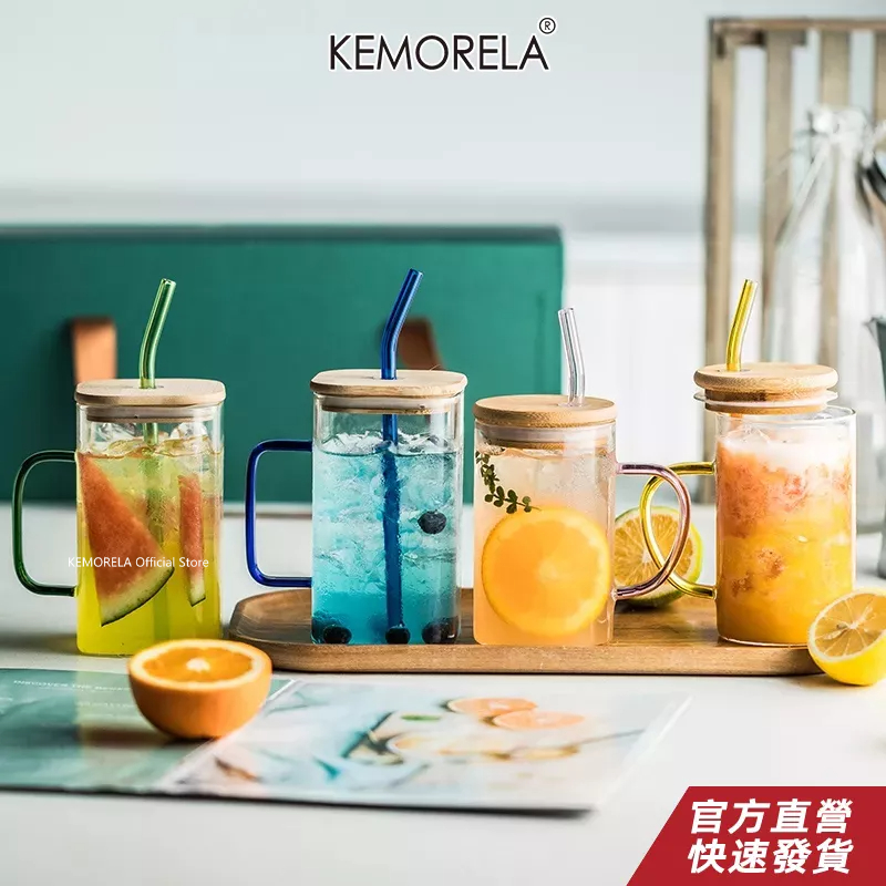 KEMORELA 帶蓋玻璃杯 可樂杯 飲水杯 泡茶杯 玻璃杯 透明啤酒罐咖啡杯 可樂吸管杯 牛奶咖啡杯 玻璃飲料杯 | 蝦皮購物