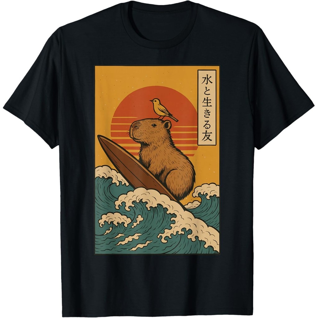 日本水豚衝浪大浪動漫卡哇伊水豚衝浪男女通用襯衫 | 蝦皮購物