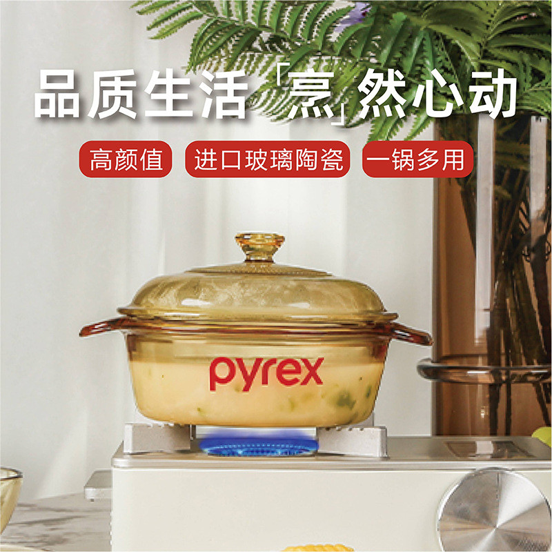 【熱銷】美國進口康寧鍋百麗pyrex琥珀透明玻璃鍋家用耐高溫明火湯鍋燉鍋 | 蝦皮購物