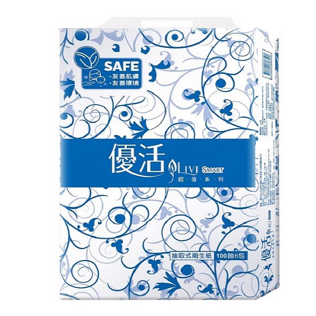 【蝦皮直營】優活Smart抽取式衛生紙(100抽/6包/1串) 柔軟親膚