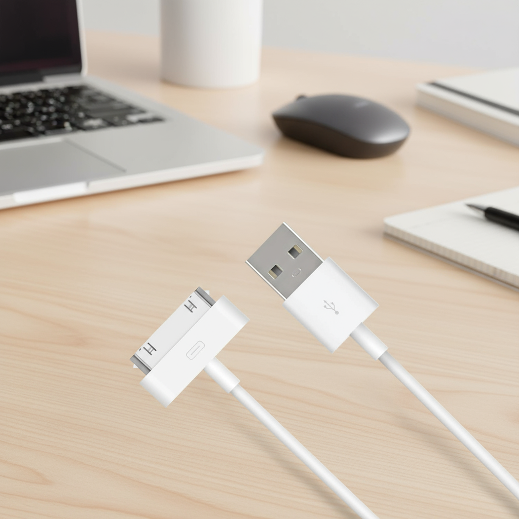 Câble USB 30 Broches 1m Blanc Compatible IPhone 4/4S/3G/3GS, IPad 1/2/3, IPod