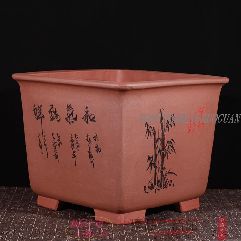 免運花盆紫砂盆盆栽種植盆紫砂花盆新款特大四方盆景盆樹樁盆栽