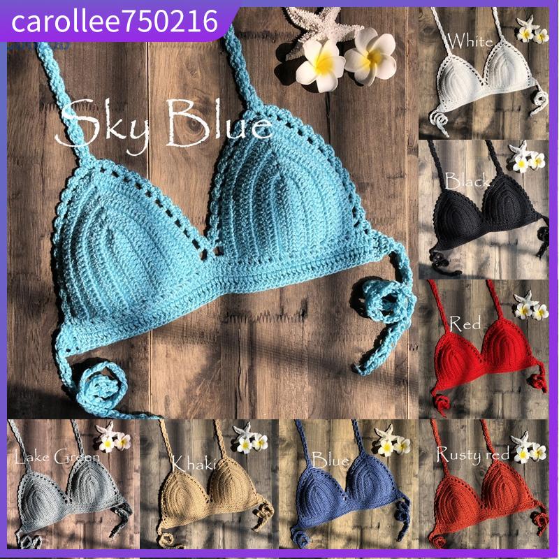 Women Sexy Handmade Crochet Bikini Top Beach Halterneck Bra 蝦皮購物